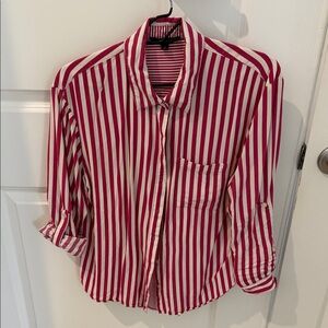 Pink and White Striped Button-Up Shirt